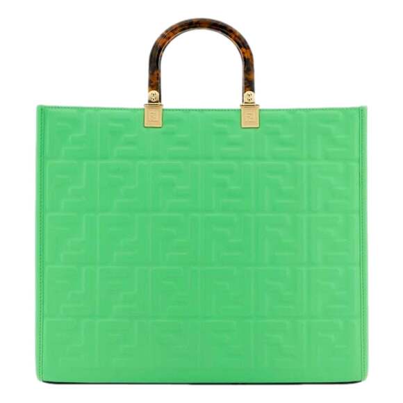 Fendi Sunshine Medium Plexi FF Embossed Leather Tote Edamame - Picture 12 of 12